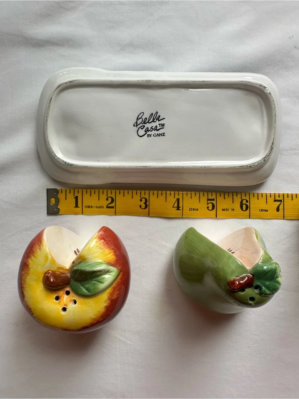 Vintage Bella Casa by Ganz Apple & Pear Salt & Pepper Shakers with Tray